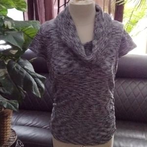 Black and White cowl neck sleeveless sweater with Silver metallic thread